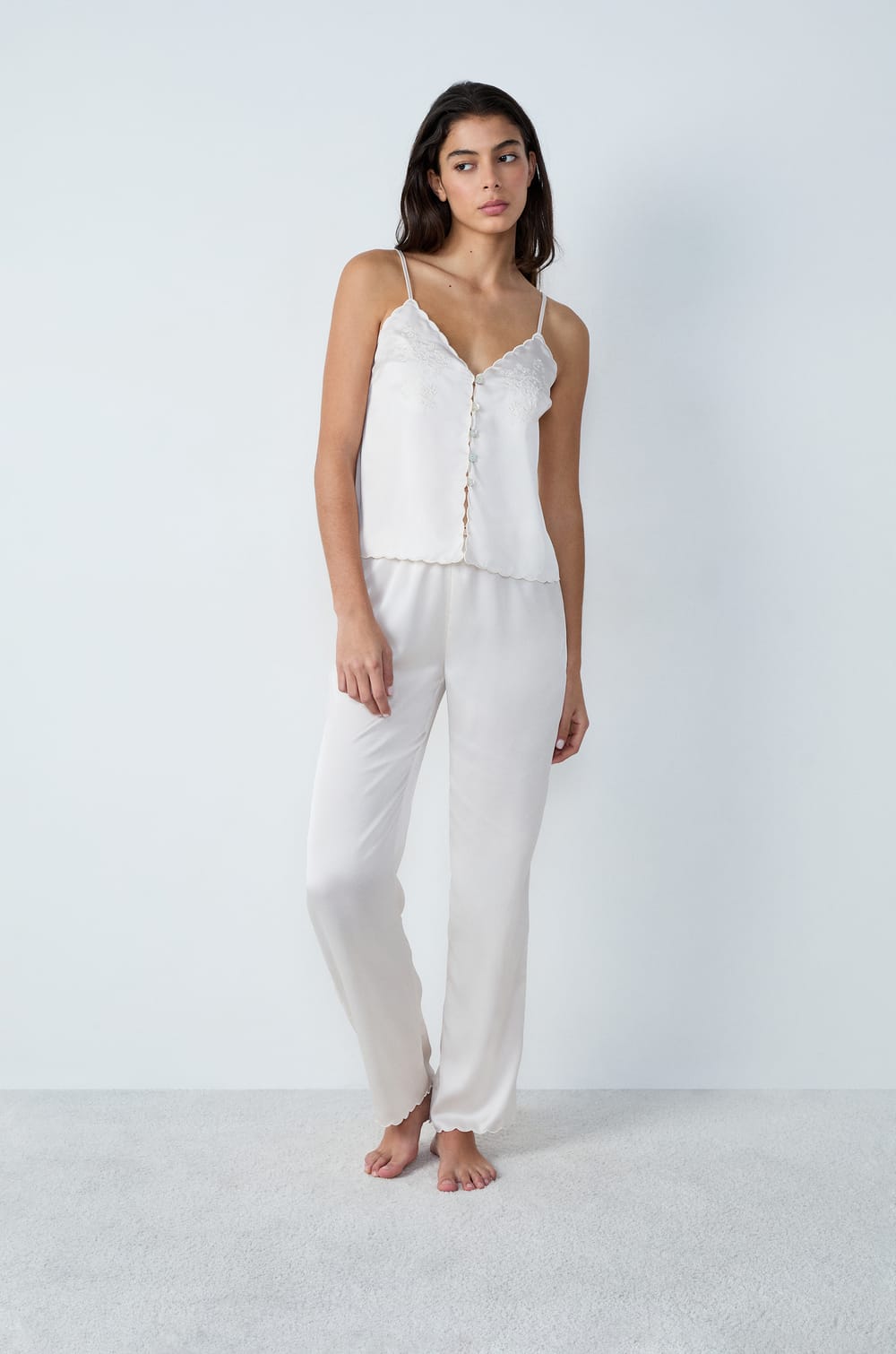 Embroidered Satin Camisole;${refinementColor}