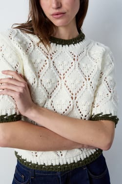 Short-sleeved sweater with openwork knit;${refinementColor}