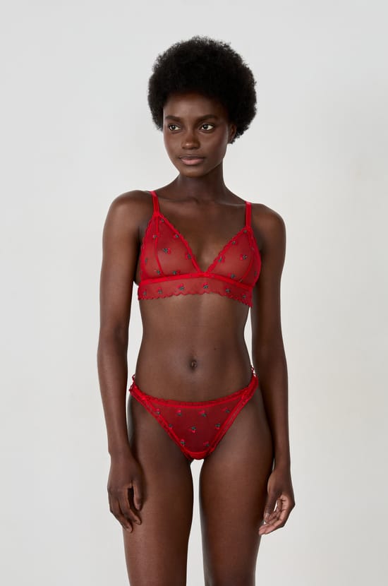 Strawberry Embroidered Thong;${refinementColor}