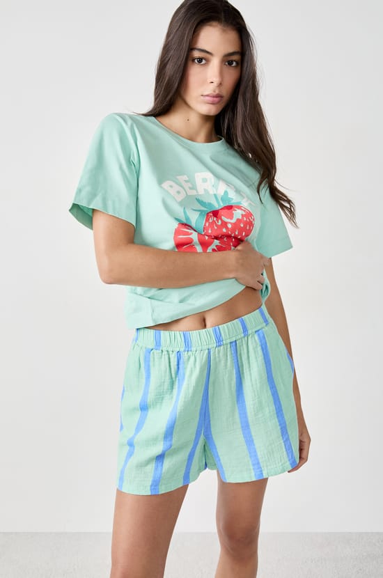 Striped cotton pyjama shorts;${refinementColor}
