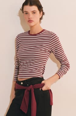 T-shirt &agrave; rayures en coton;${refinementColor}