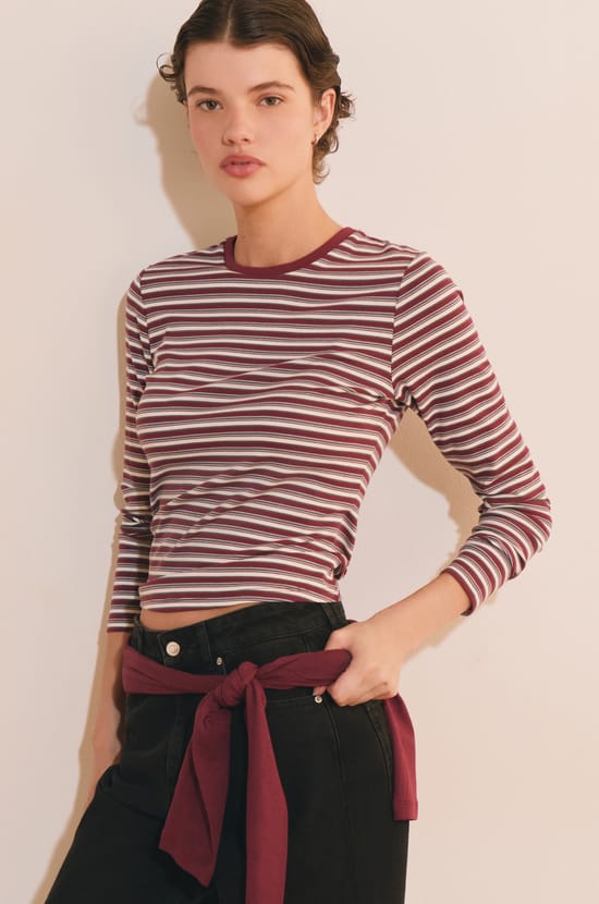 T-shirt &agrave; rayures en coton;${refinementColor}