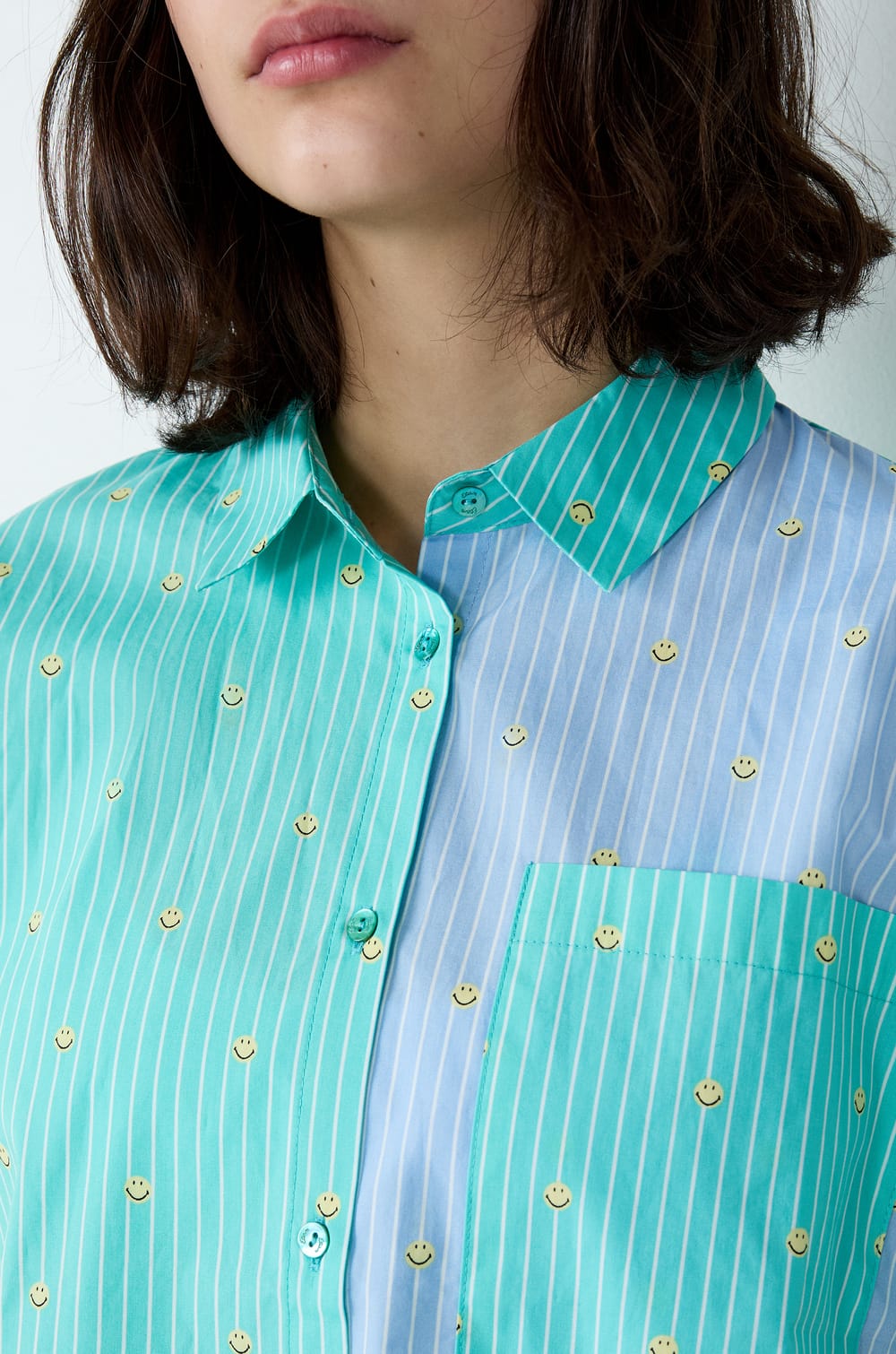 Short-sleeved striped pyjama shirt Smiley®ORIGINALS;${refinementColor}