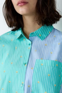 Short-sleeved striped pyjama shirt Smiley®ORIGINALS;${refinementColor}