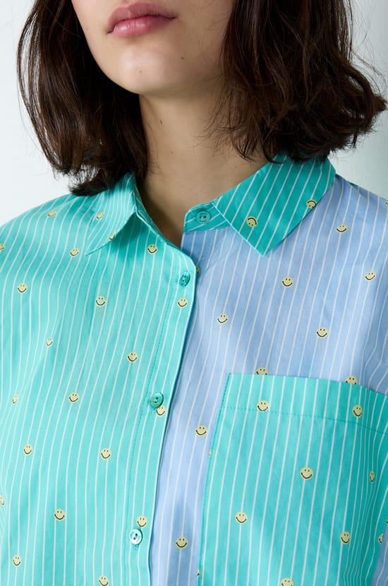 Short-sleeved striped pyjama shirt Smiley®ORIGINALS;${refinementColor}