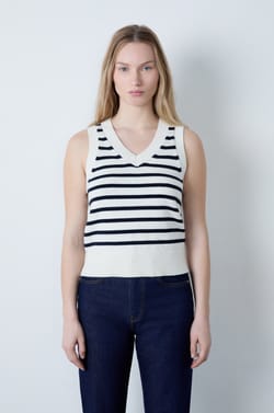 Sleeveless Striped Top;${refinementColor}