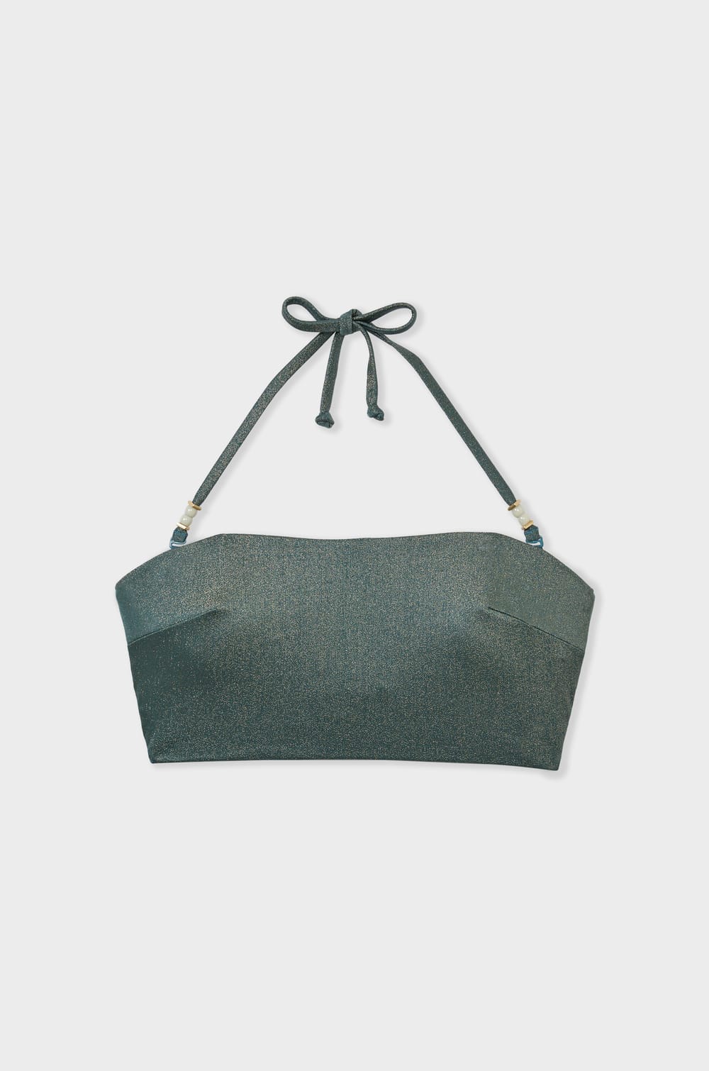 Iridescent tie-front bandeau bikini top;${refinementColor}