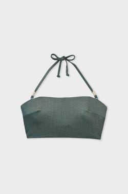 Iridescent tie-front bandeau bikini top;${refinementColor}