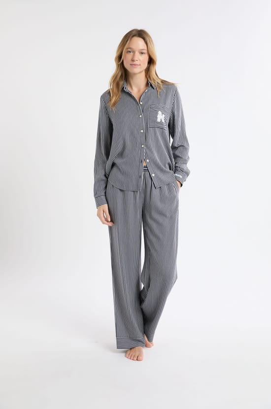 Pantalon de pyjama à rayures et taille élastique;${refinementColor}