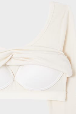 Long-sleeved round neck t-shirt with integrated bra;${refinementColor}