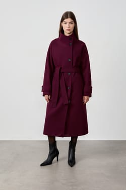 Manteau long ceinturée avec laine;${refinementColor}