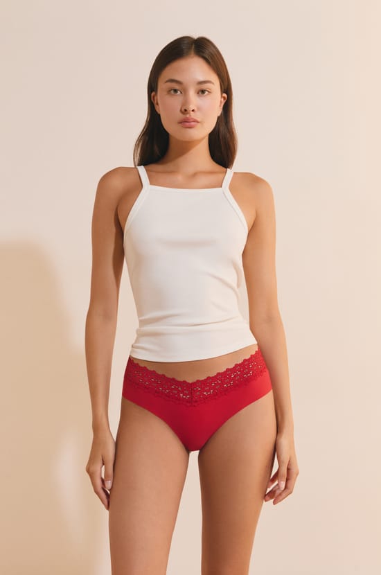 V-shape Hipster in Microfiber and Lace;${refinementColor}