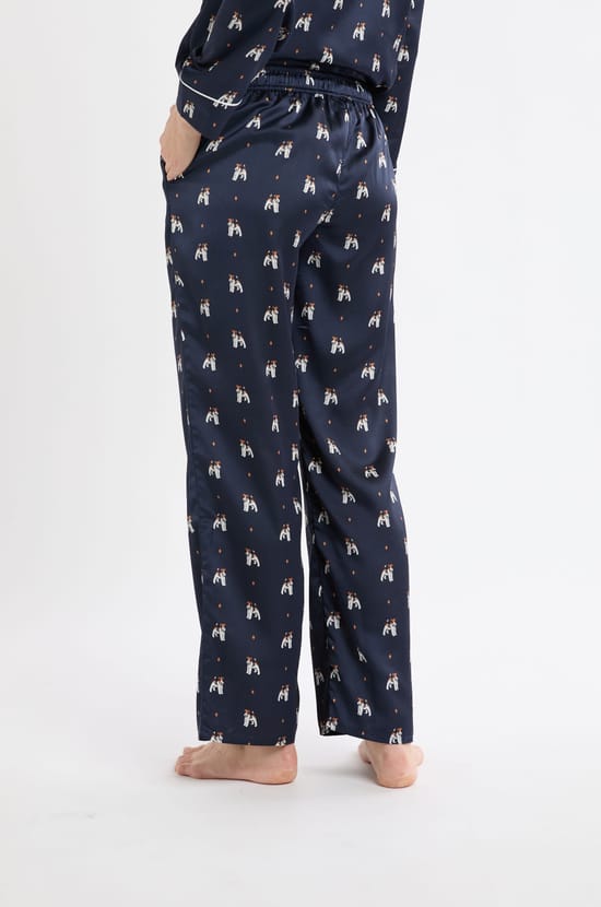 Pantalón de pijama de satén con estampado de perros;${refinementColor}