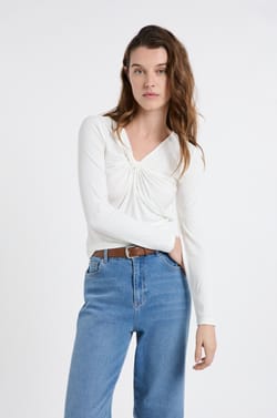 Draped Effect Ribbed T-shirt;${refinementColor}