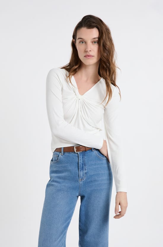 Draped Effect Ribbed T-shirt;${refinementColor}