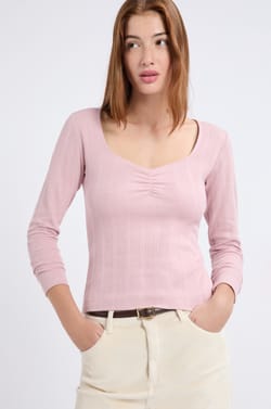 T-shirt manches longues en coton pointelle;${refinementColor}