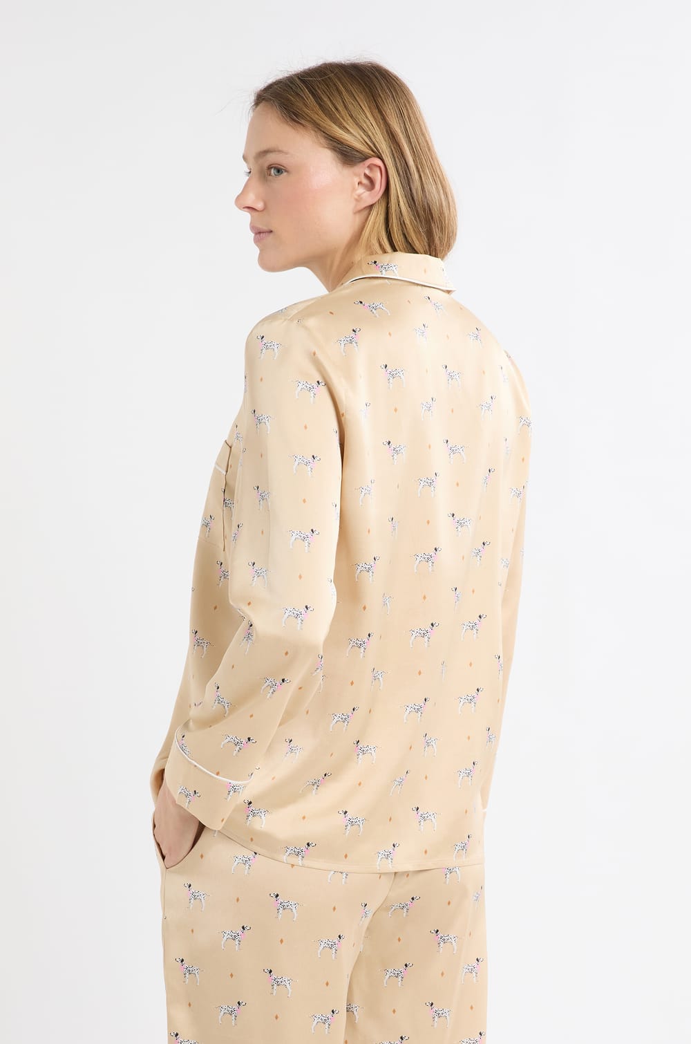 Satin Pyjama Shirt with Dalmatian Print;${refinementColor}