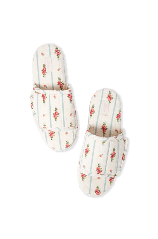 Chaussons tongs en coton &agrave; motifs fleurs;${refinementColor}