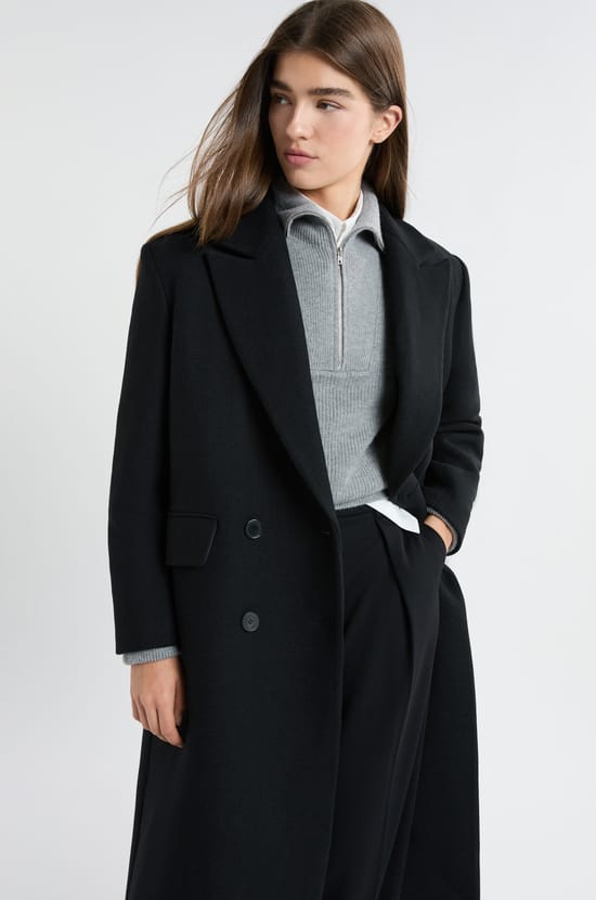 Long Straight-Cut Coat with Wool;${refinementColor}