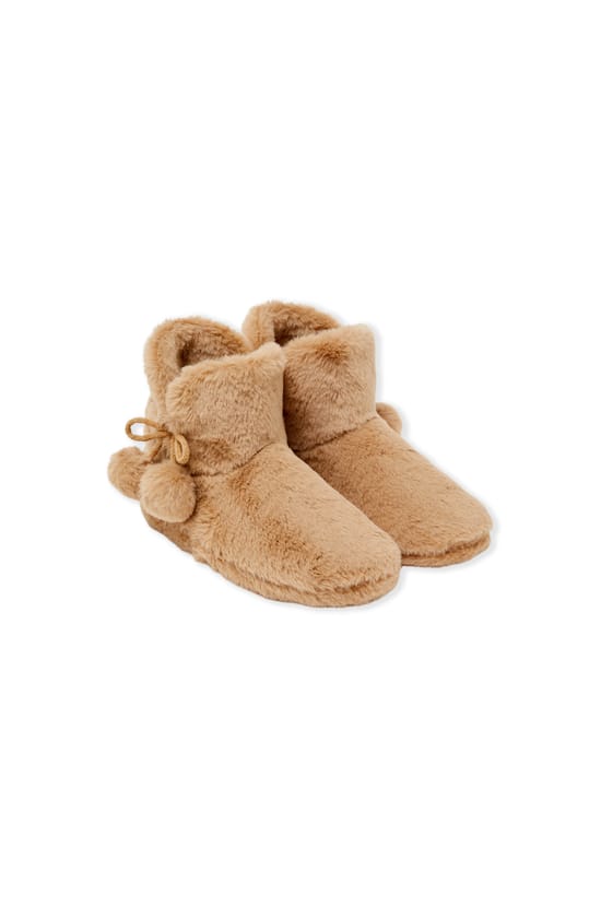 Chaussons bottines avec pompons;${refinementColor}