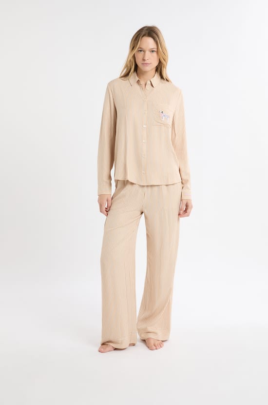 Pyjama-Hemd mit Streifen und Dalmatiner-Stickerei;${refinementColor}