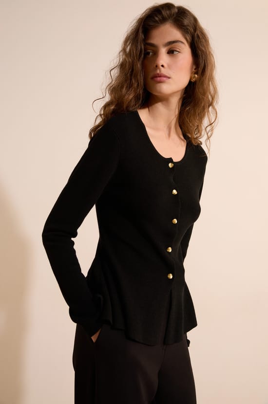 Pull cardigan col rond avec laine;${refinementColor}