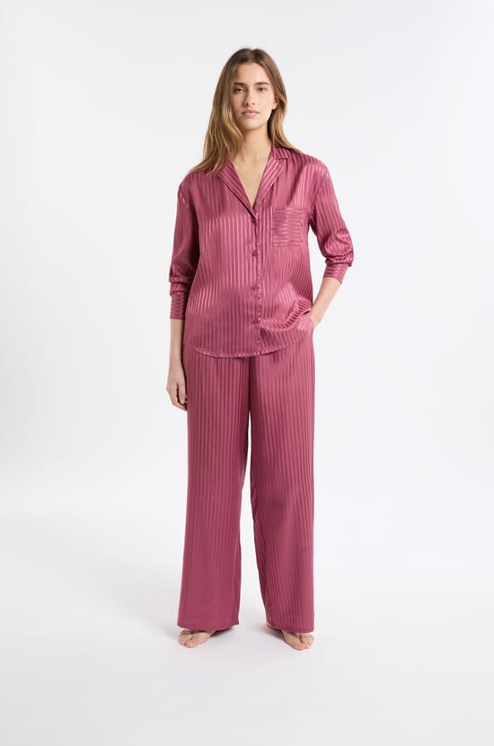 Satin-Pyjama-Hemd mit Streifen;${refinementColor}