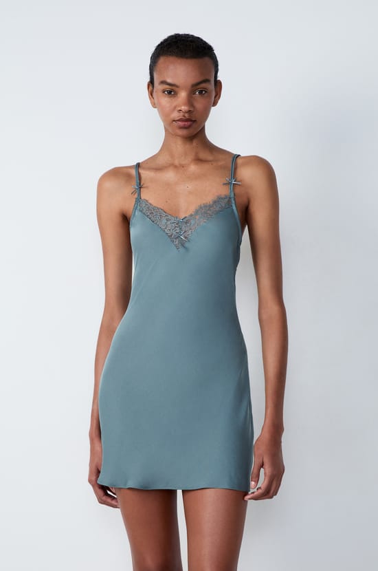 Short Nightdress With Lace Neckline;${refinementColor}