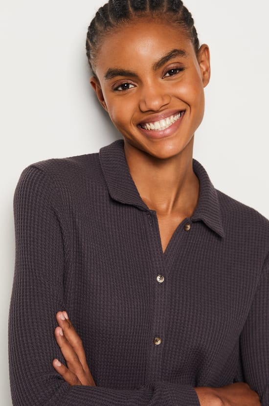 Buttoned Waffle Short Jumpsuit;${refinementColor}