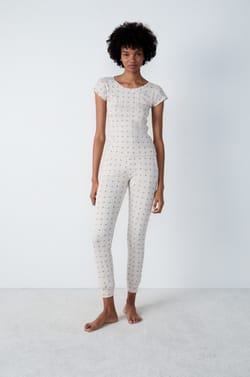 Short-sleeved cotton T-shirt with heart-shaped pointelle pattern;${refinementColor}