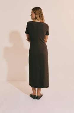 Robe longue manches courtes en coton avec fente;${refinementColor}