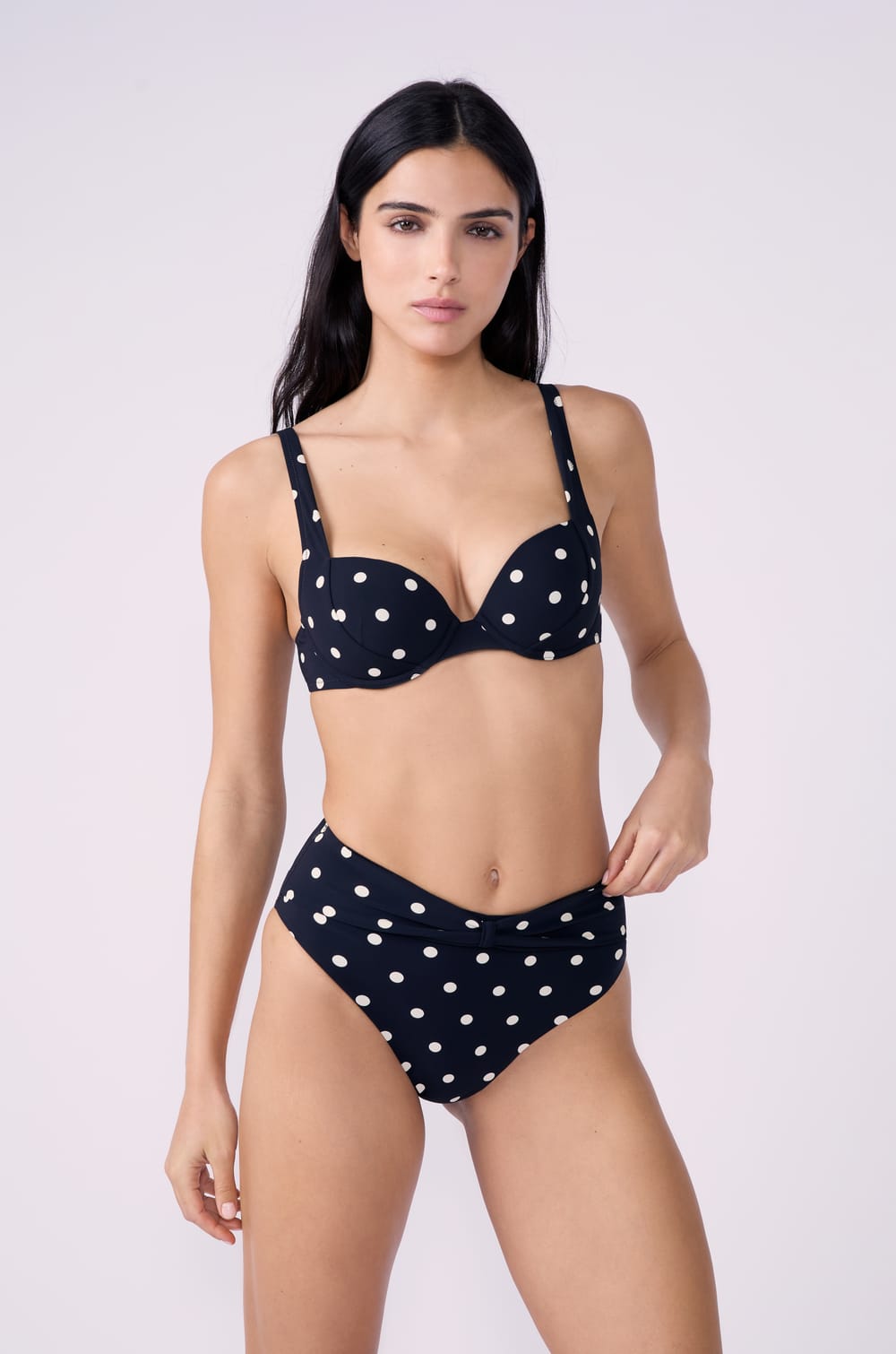 Polka dot push-up bikini top;${refinementColor}