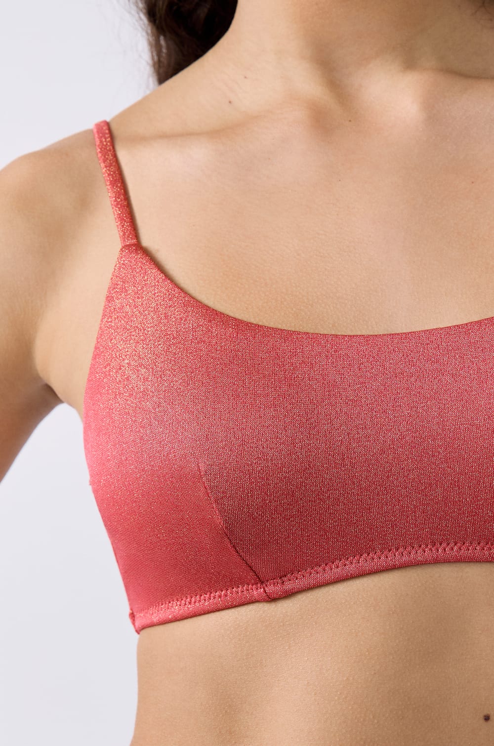 Glittery tie-front bikini top;${refinementColor}