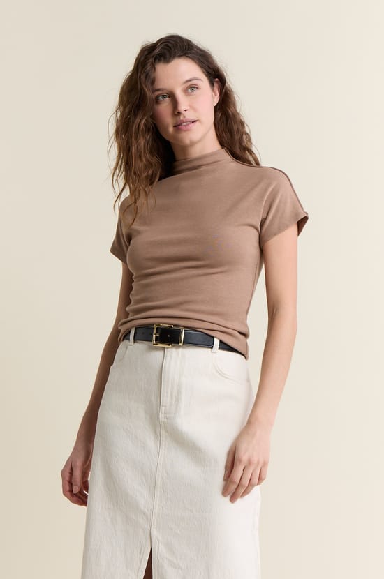 T-shirt &agrave; manches courtes &agrave; col montant;${refinementColor}