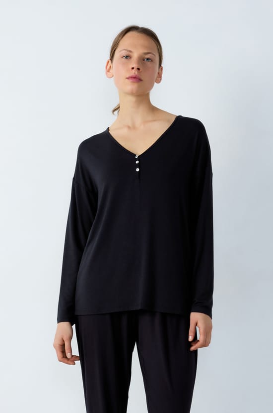 Long-Sleeved Modal Pajama T-Shirt;${refinementColor}