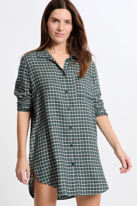 Robe chemise de nuit à carreaux;${refinementColor}