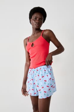 Gingham print shorts with cherries;${refinementColor}