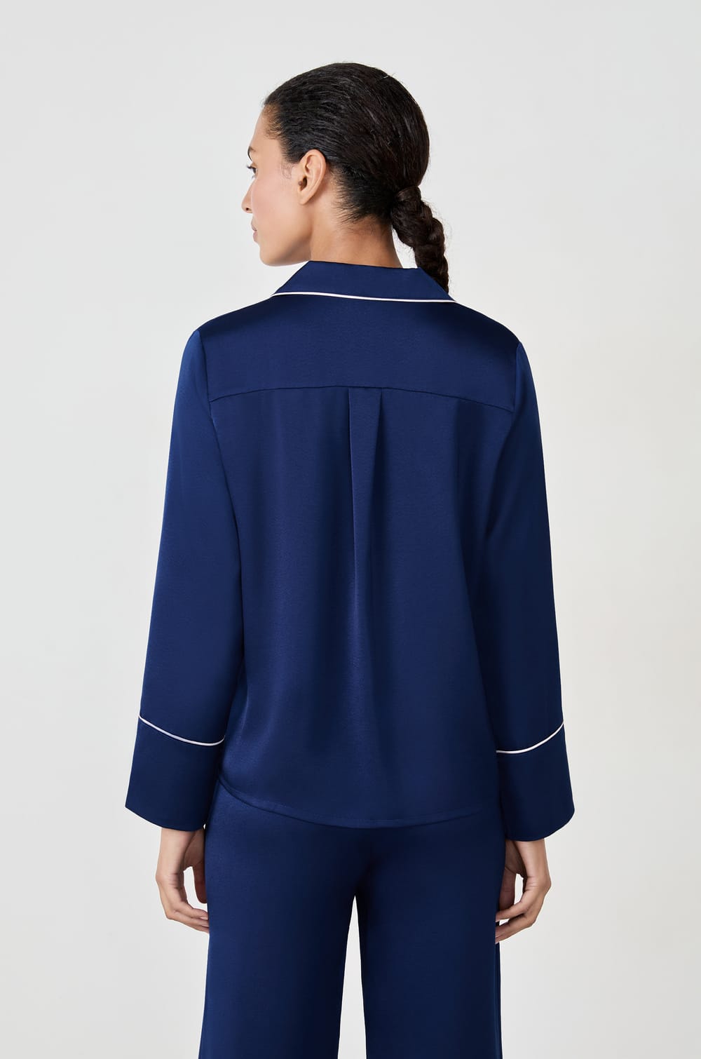 Striped Satin Pajama Shirt;${refinementColor}