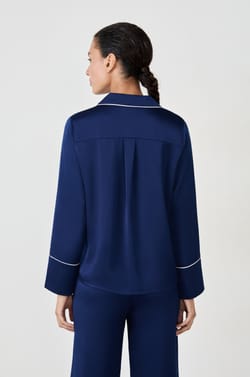 Striped Satin Pajama Shirt;${refinementColor}