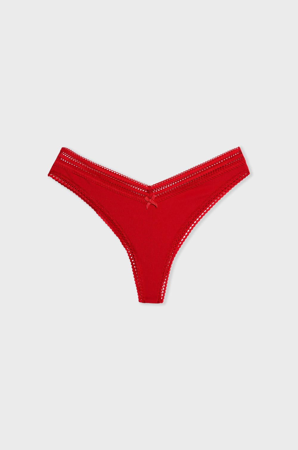 Tanga V-shape en microfibre et dentelle;${refinementColor}
