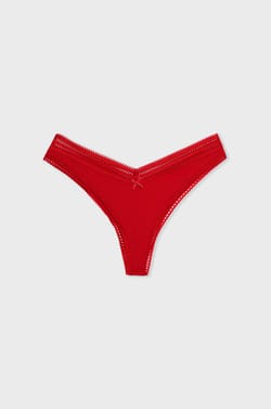 Tanga V-shape en microfibre et dentelle;${refinementColor}