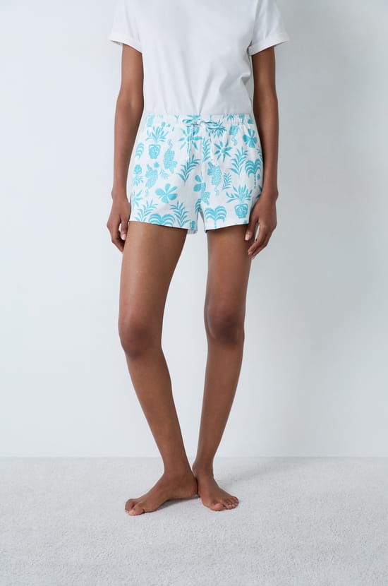 Pantalones cortos de pijama de algodón estampados;${refinementColor}