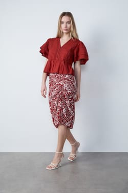 Falda estampada midi;${refinementColor}