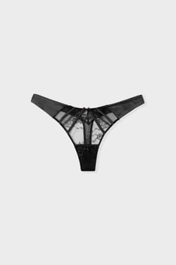 Lace and satin thong;${refinementColor}