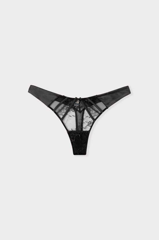Lace and satin thong;${refinementColor}