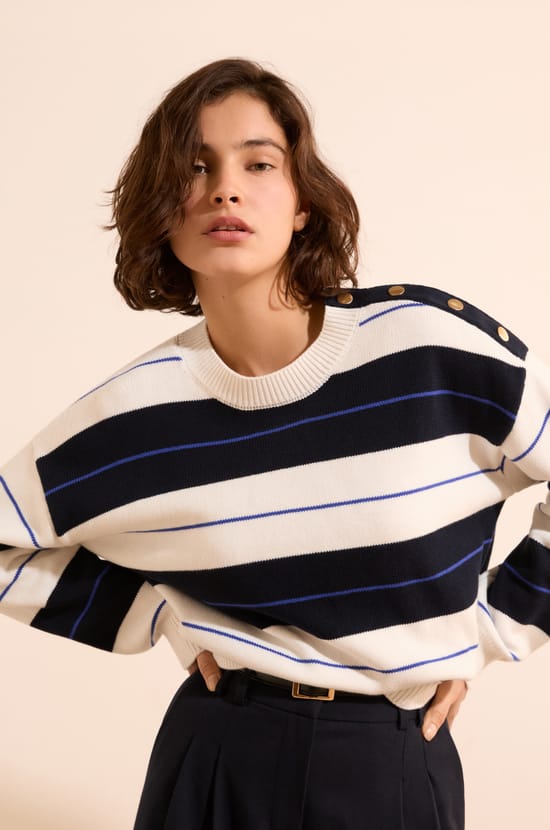 Pull manches longues &agrave; rayures;${refinementColor}
