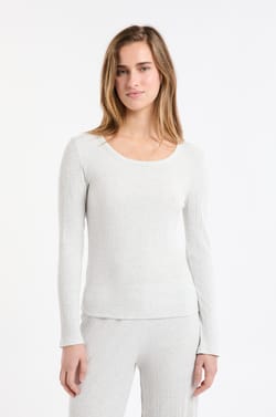 T-shirt de pyjama manches longues côtelé en coton;${refinementColor}