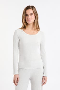 T-shirt de pyjama manches longues côtelé en coton;${refinementColor}