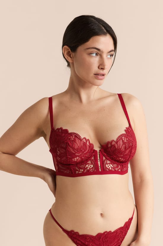 Bustier Bra in Guipure Lace;${refinementColor}