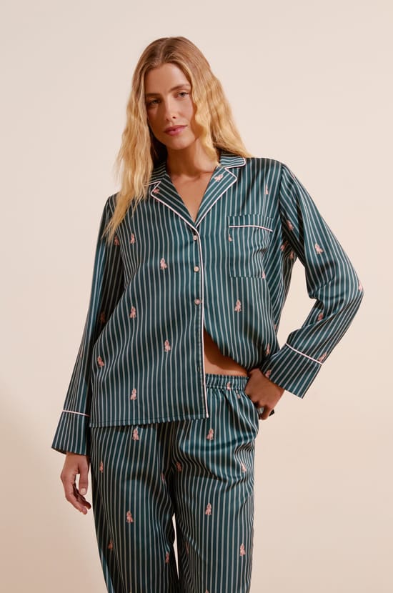Chemise de pyjama &agrave; rayures &agrave; motifs chiens;${refinementColor}